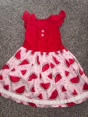 Eleanor Rose Red Bodice Pink Watermelon Print Summer Dress